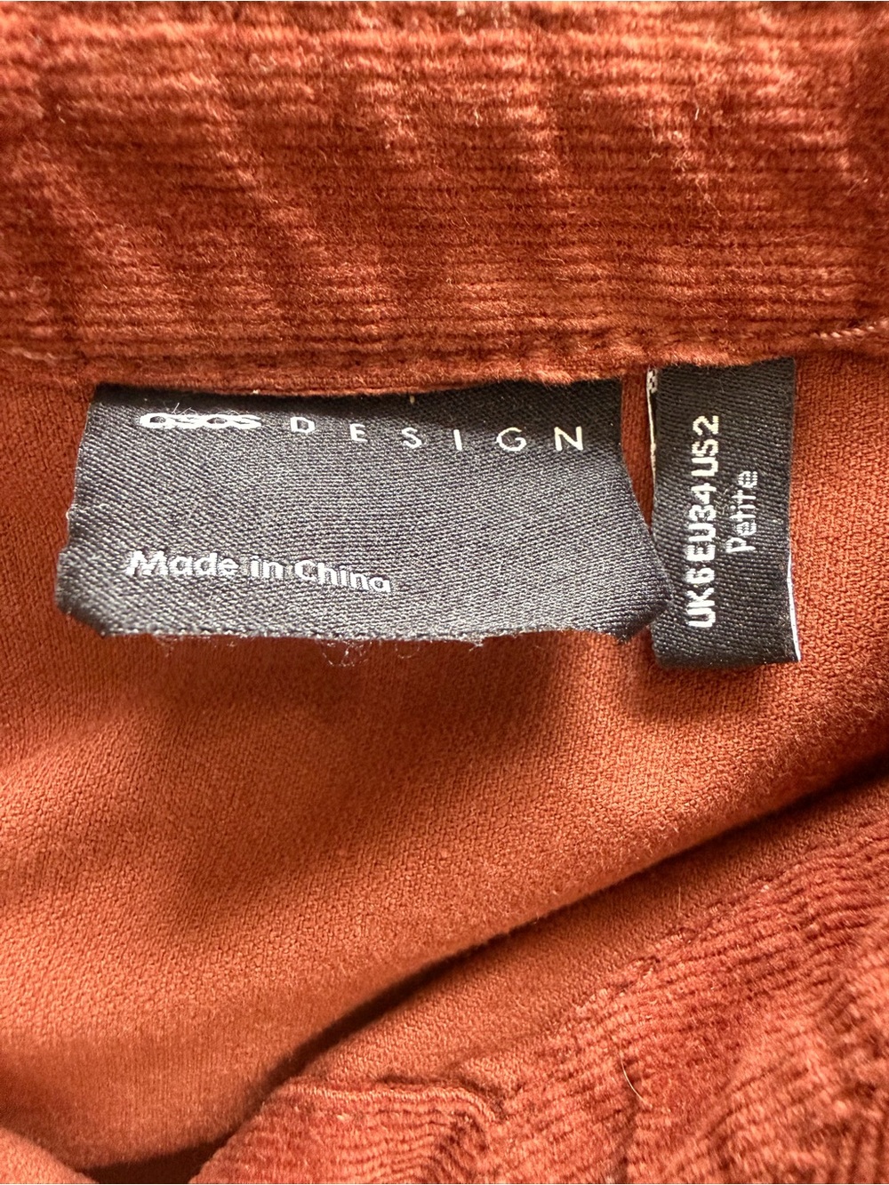 ASOS Rust Corduroy Button-Front Mini Dress - Picture 3 of 3